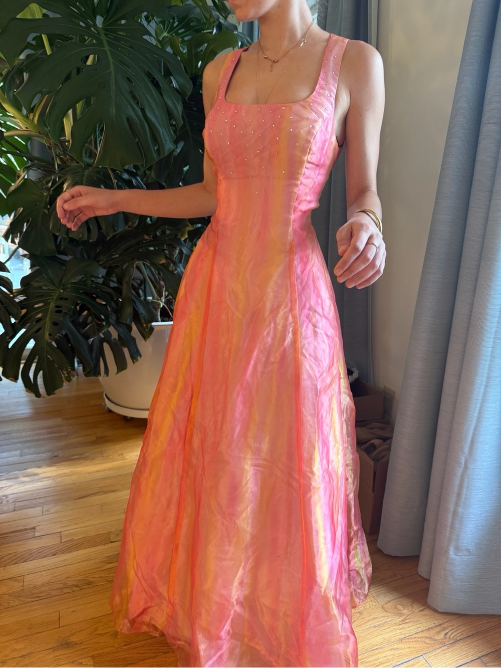 Pink Iridescent A-Line Evening Dress
